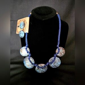 Blue and gold disc necklace and earrings